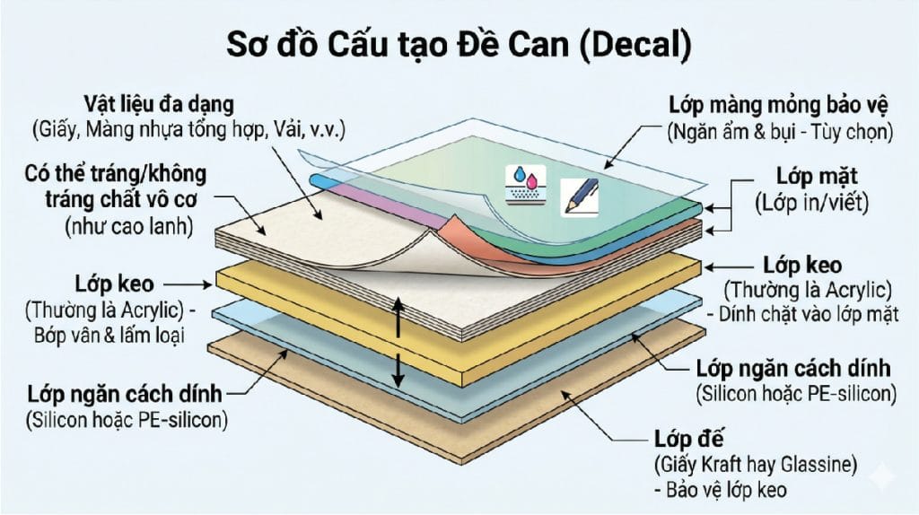 Cấu tạo các lớp của chất liệu tem nhãn decal