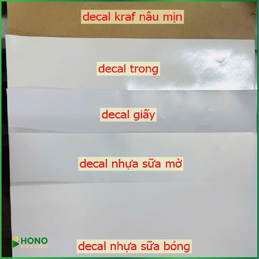 Mẫu chất liệu in tem nhãn decal kraft và nhựa