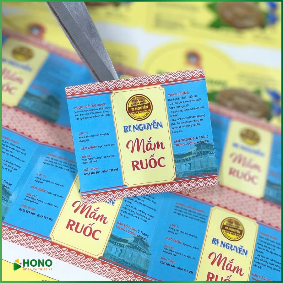 Tem nhãn mắm ruốc Ri Nguyễn sắc nét khi in bằng Decal giấy