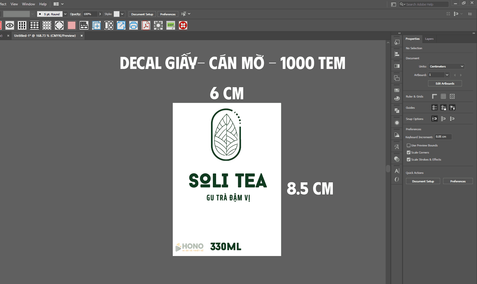 Bản thiết kế mẫu tem trà Soli Tea, decal giấy cán mờ kích thước 6x8.5 cm