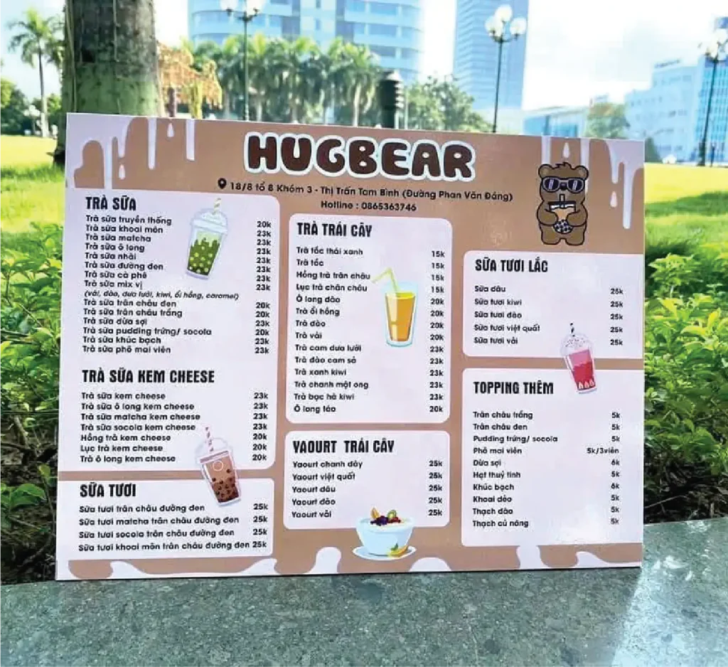 In menu trà sữa bảng giá quán cafe formex bồi decal chống nước