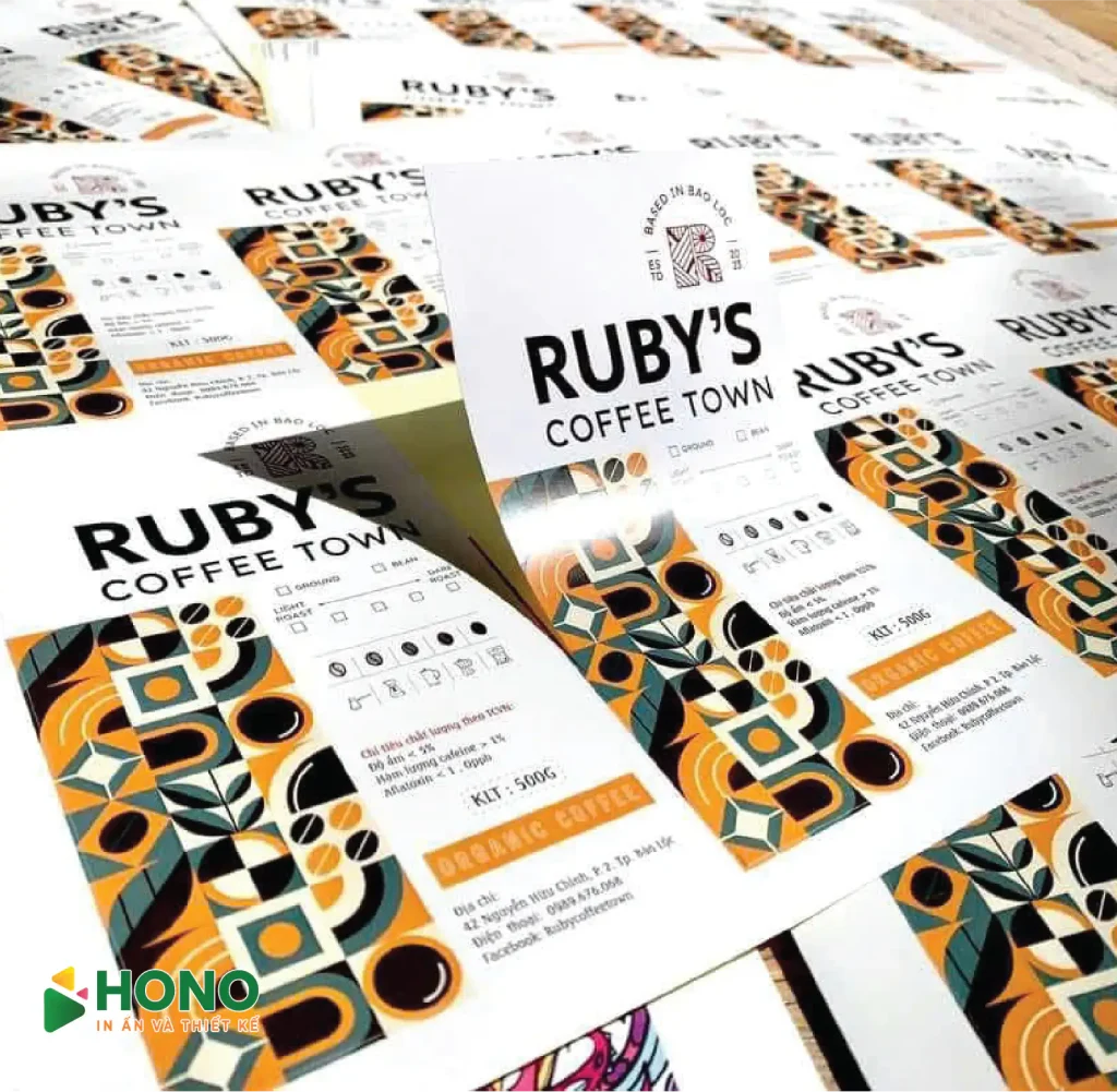 In tem cafe decal nhựa dạng tờ in offset màu sắc đa dạng cho các quán giải khát