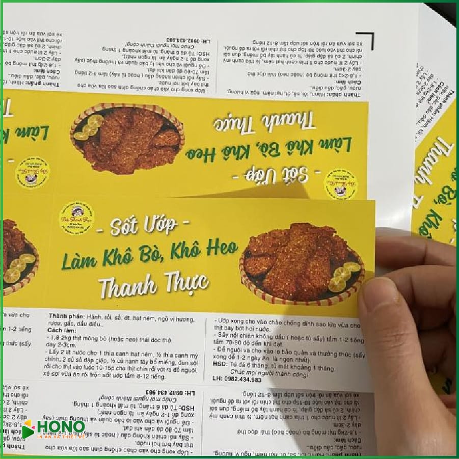 In tem nhãn sốt ướp đồ khô Thanh Thực bằng decal giấy cán bóng sắc nét chống ẩm