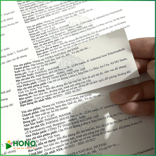 In tem nhãn sản phẩm bằng decal giấy, in thông tin dạng chữ