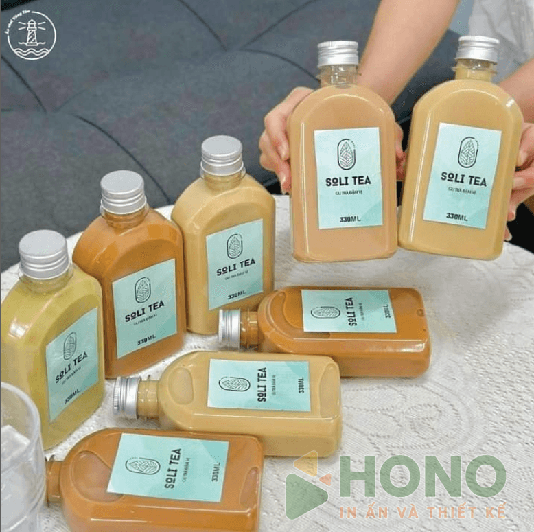 In tem decal giấy dán chai Soli Tea thực tế, tăng